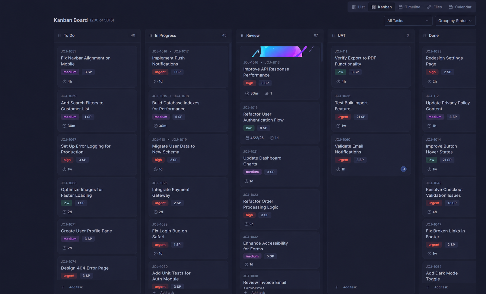 Llumo Kanban board