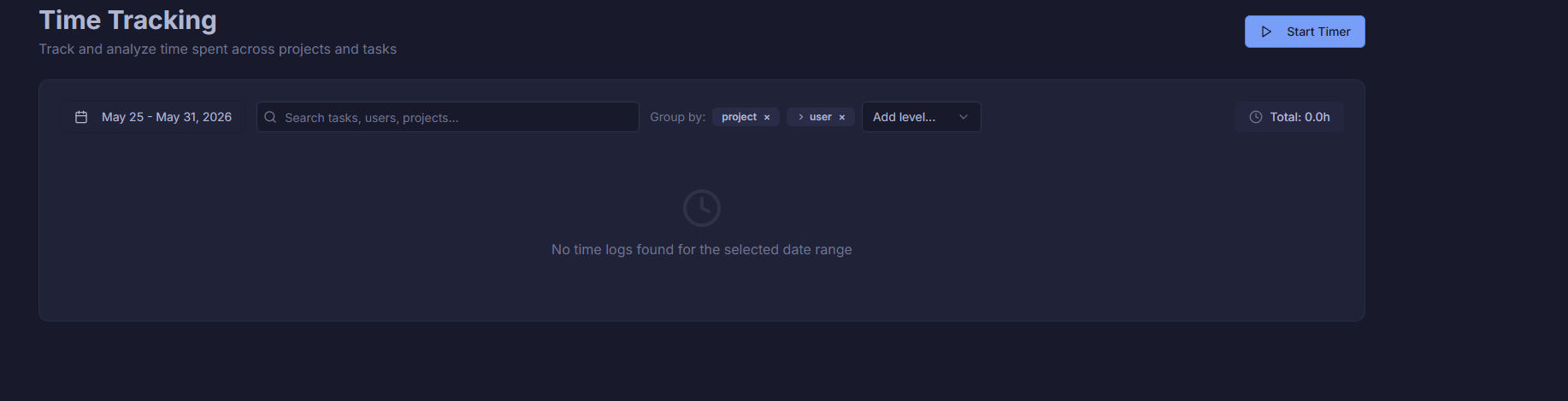 Time tracking main view